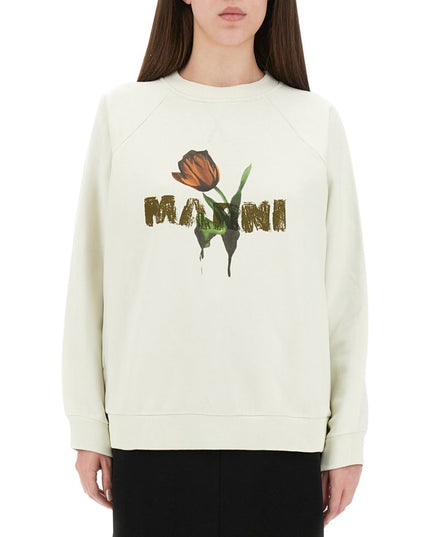 WHITE COTTON SWEATSHIRT WITH TULIP PRINT