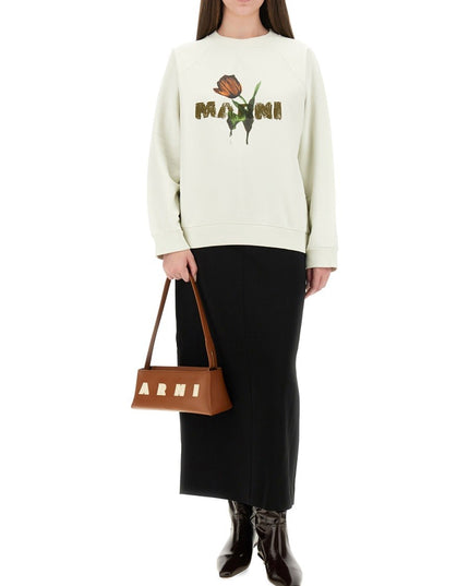 WHITE COTTON SWEATSHIRT WITH TULIP PRINT