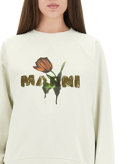 WHITE COTTON SWEATSHIRT WITH TULIP PRINT