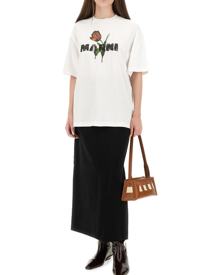 WHITE COTTON T-SHIRT WITH TULIP PRINT