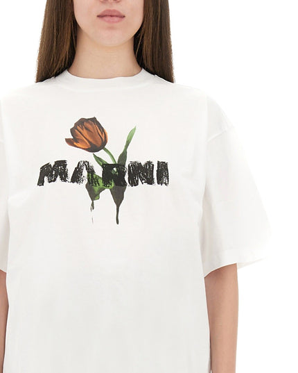 WHITE COTTON T-SHIRT WITH TULIP PRINT