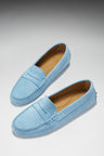 Damen Penny Driving Loafer, Blau Geprägtes Veloursleder