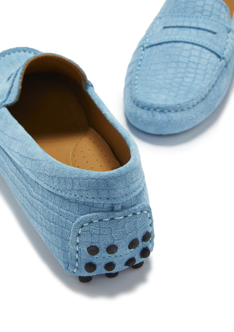 Women's Penny Driving Loafers, blue embossed suede-4