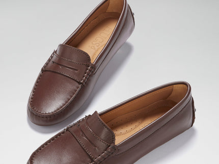 Women's Penny Driving Loafers, brown leather