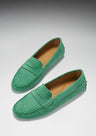 Hugs & Co. Penny Driving Loafers – Emerald Wildleder mit Gecko-Print