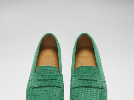 Women's Penny Driving Loafers, emerald embossed suede