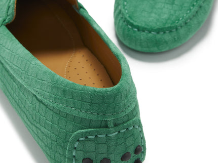 Women's Penny Driving Loafers, emerald embossed suede