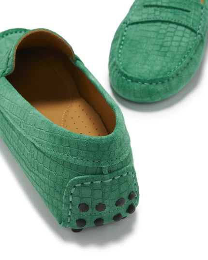 Hugs & Co. Penny Driving Loafers – Emerald Wildleder mit Gecko-Print