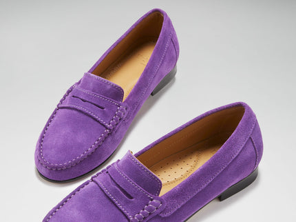 Women's Penny Loafers Leather Sole, purple suede