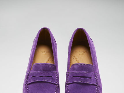Women's Penny Loafers Leather Sole, purple suede