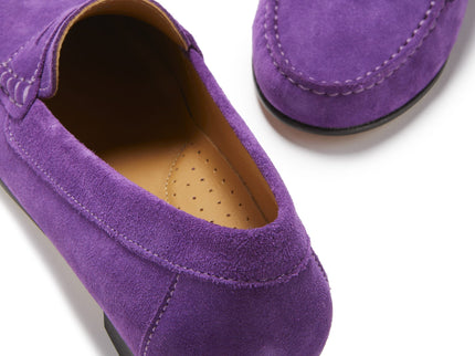 Women's Penny Loafers Leather Sole, purple suede