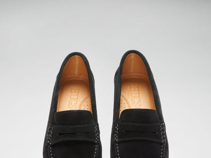 Women's Penny Loafers Leather Sole, black suede