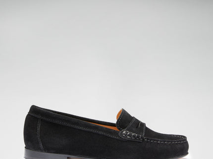 Women's Penny Loafers Leather Sole, black suede