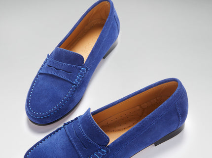 Women's Penny Loafers Leather Sole, ink blue suede