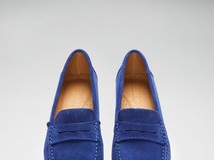 Women's Penny Loafers Leather Sole, ink blue suede