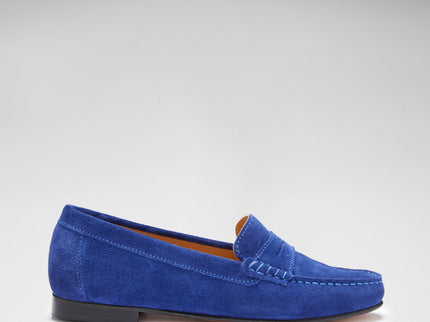 Women's Penny Loafers Leather Sole, ink blue suede