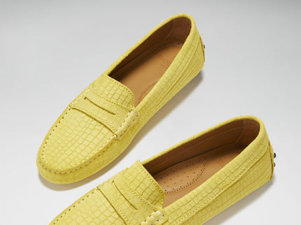 Women's Penny Driving Loafers, yellow embossed suede