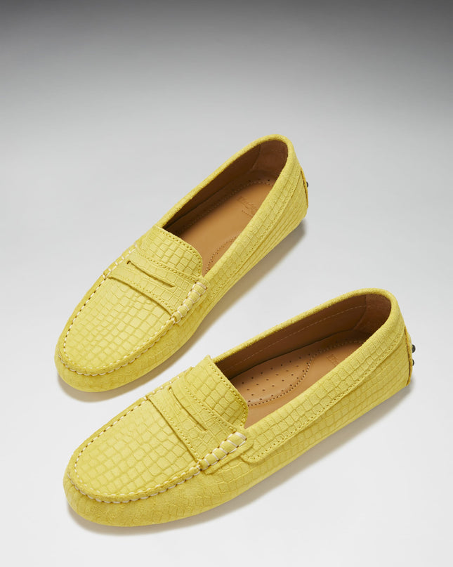 Hugs & Co. Penny Driving Loafers – Gelb Wildleder mit Gecko-Print