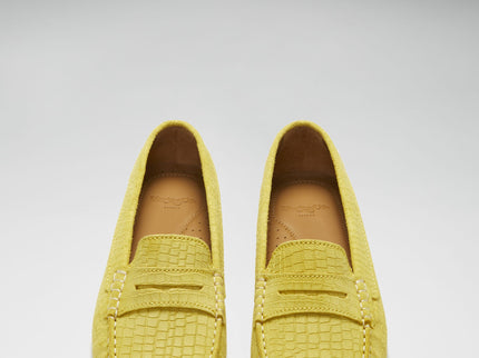 Women's Penny Driving Loafers, yellow embossed suede