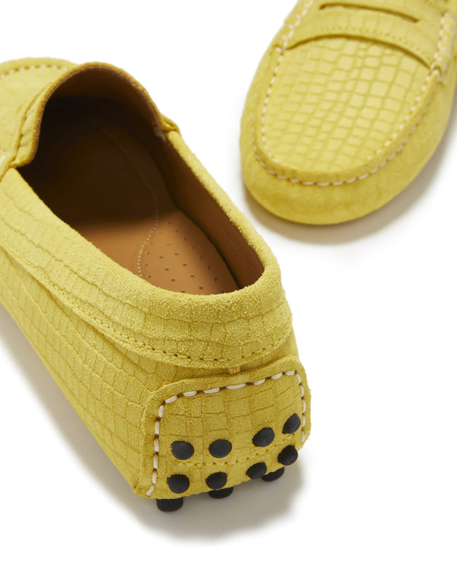 Hugs & Co. Penny Driving Loafers – Gelb Wildleder mit Gecko-Print
