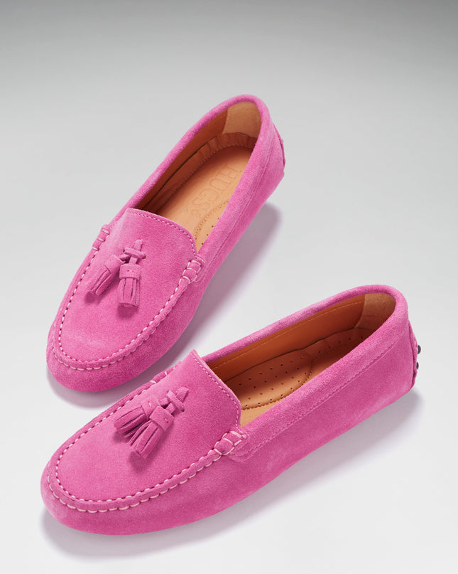 Women's Tasselled Driving Loafers, pink suede-2