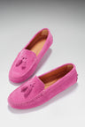 Damen Quasten-Driving-Loafer, Pink Veloursleder