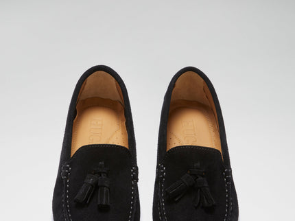Women's Tasselled Driving Loafers Full Rubber Sole, black suede