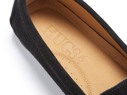 Women's Tasselled Driving Loafers Full Rubber Sole, black suede
