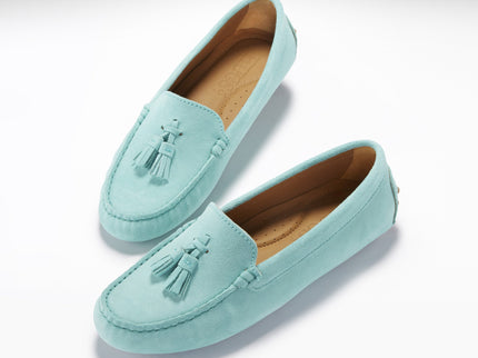 Women's Tasselled Driving Loafers, aqua suede