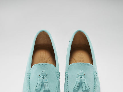 Women's Tasselled Driving Loafers, aqua suede
