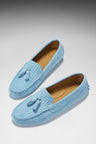 Damen Tasselled Driving Loafer Blau Wildleder Gecko – Hugs & Co.