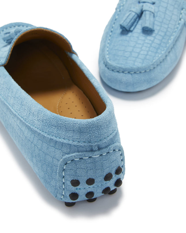 Women's Tasselled Driving Loafers, blue embossed suede-4