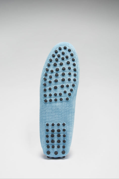 Women's Tasselled Driving Loafers, blue embossed suede-2
