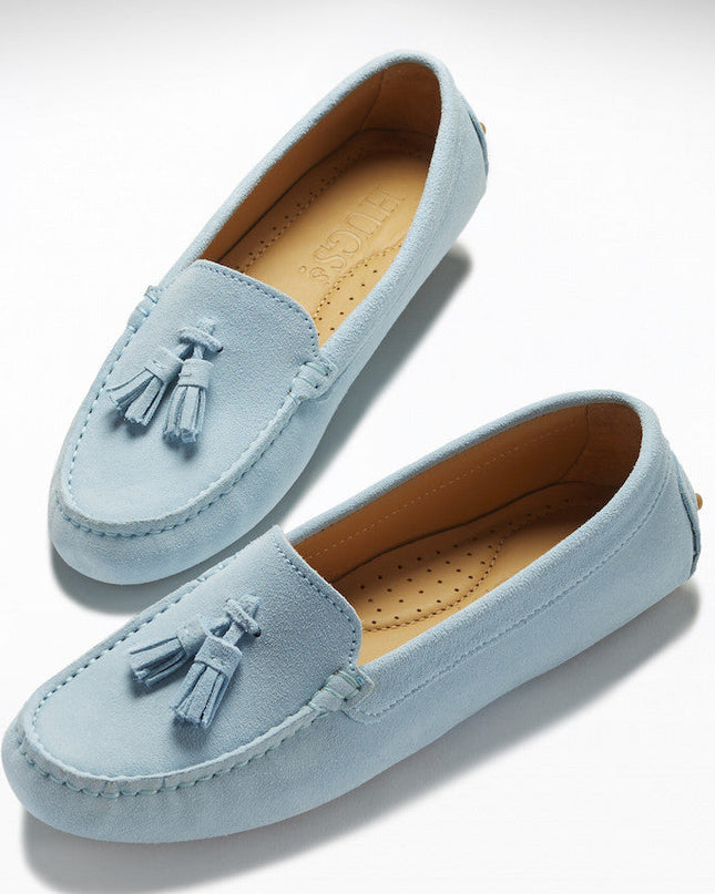 Women's Tasselled Driving Loafers, sky blue suede-1