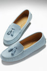 Damen Quasten-Driving-Loafer, Himmelblau Veloursleder