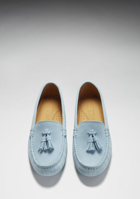 Women's Tasselled Driving Loafers, sky blue suede-2