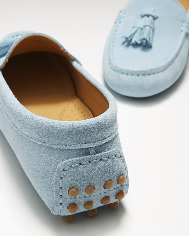 Women's Tasselled Driving Loafers, sky blue suede-3