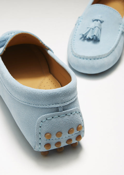 Women's Tasselled Driving Loafers, sky blue suede-3