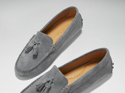 Women's Tasselled Driving Loafers, slate grey suede