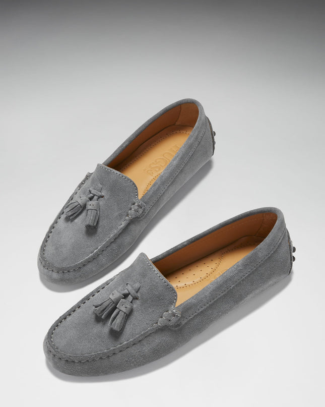 Hugs & Co. Tasselled Driving Loafers – Slate Grey Wildleder