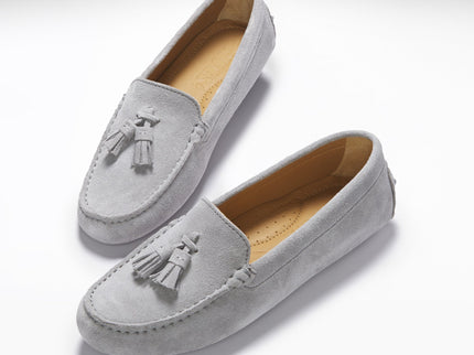 Women's Tasselled Driving Loafers, dove grey suede