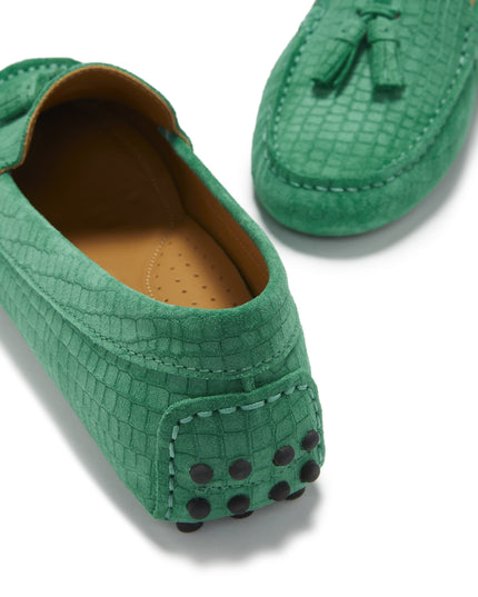 Women's Tasselled Driving Loafers, emerald embossed suede-4