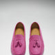 Women's Tasselled Driving Loafers, pink embossed suede-3