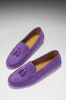 Damen Tasselled Driving Loafers, Lila Wildleder mit Prägung