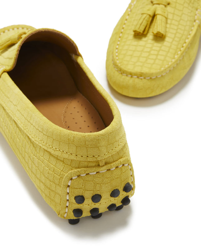 Women's Tasselled Driving Loafers, yellow embossed suede-4