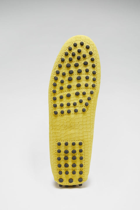 Women's Tasselled Driving Loafers, yellow embossed suede-2