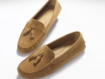 Women's Tasselled Driving Loafers, tobacco suede