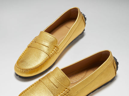 Women's Tyre Sole Penny Loafers, yellow gold leather