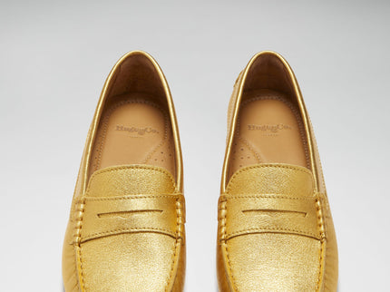 Women's Tyre Sole Penny Loafers, yellow gold leather