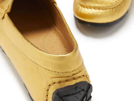 Women's Tyre Sole Penny Loafers, yellow gold leather